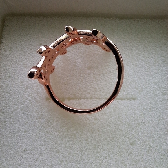 NEW Golden NYC 18k Rose Gold-Plated Olive Branch Ring with Swarovski Crystals - Picture 11 of 12